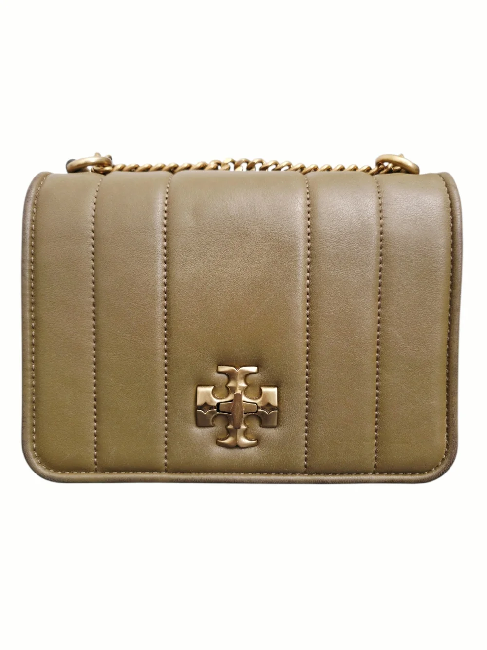 Tory Burch Kira Chain Shoulder‎ Bag Toasted Sesame Rolled Gold Leather Crossbody